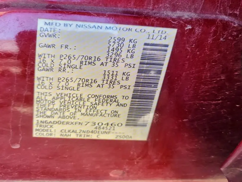 2015 NISSAN FRONTIER S  