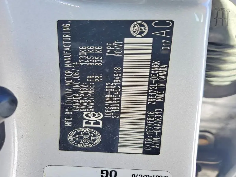 2014 TOYOTA COROLLA L  