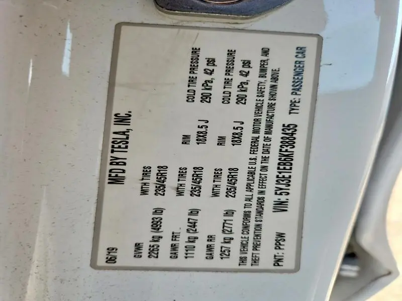 2019 TESLA MODEL 3   