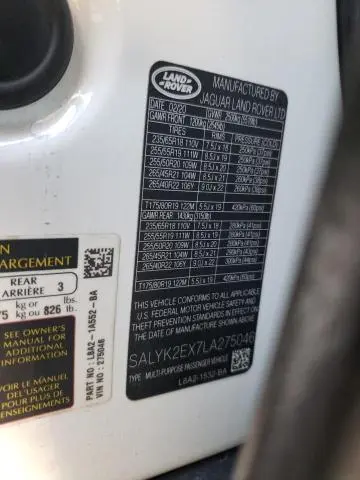 2020 LAND ROVER RANGE ROVER VELAR R-DYNAMIC S  