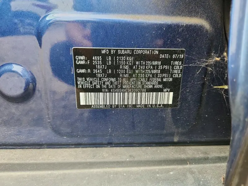 2019 SUBARU OUTBACK 2.5I LIMITED  