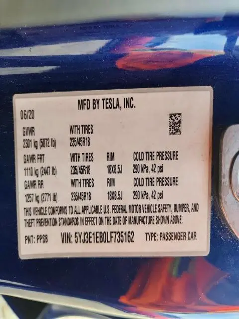 2020 TESLA MODEL 3   
