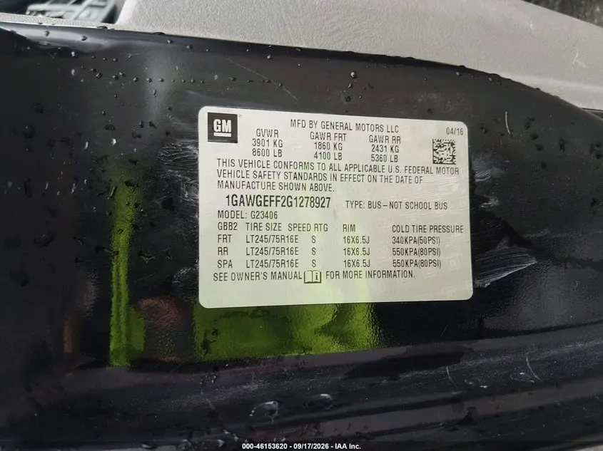 2016 CHEVROLET EXPRESS 2500 LS
