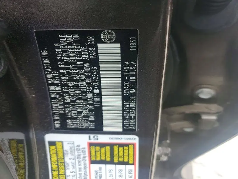 2019 TOYOTA CAMRY LE  