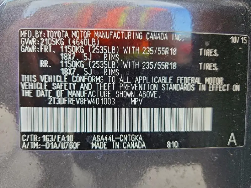 2015 TOYOTA RAV4 LIMITED  