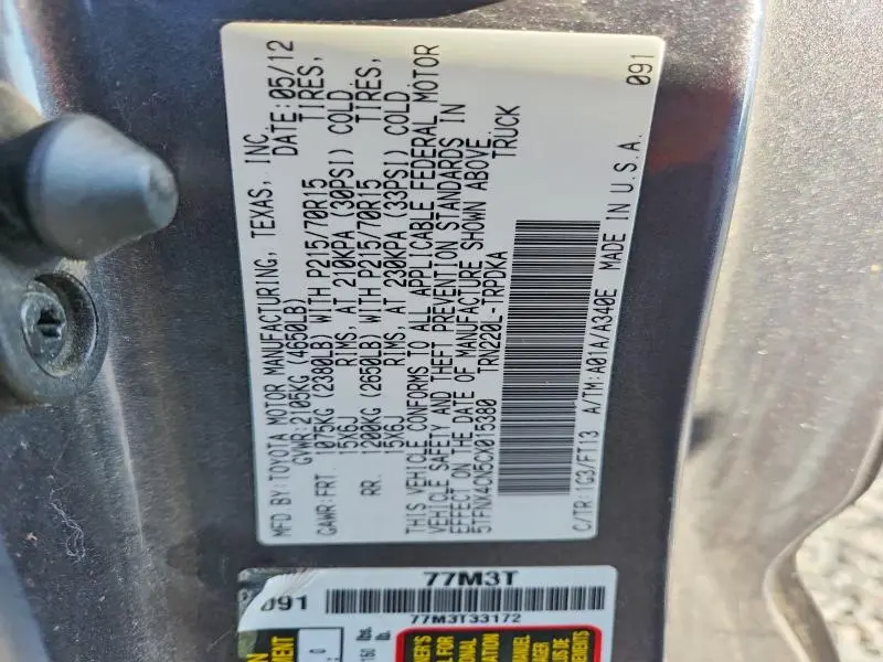 2012 TOYOTA TACOMA BASE  