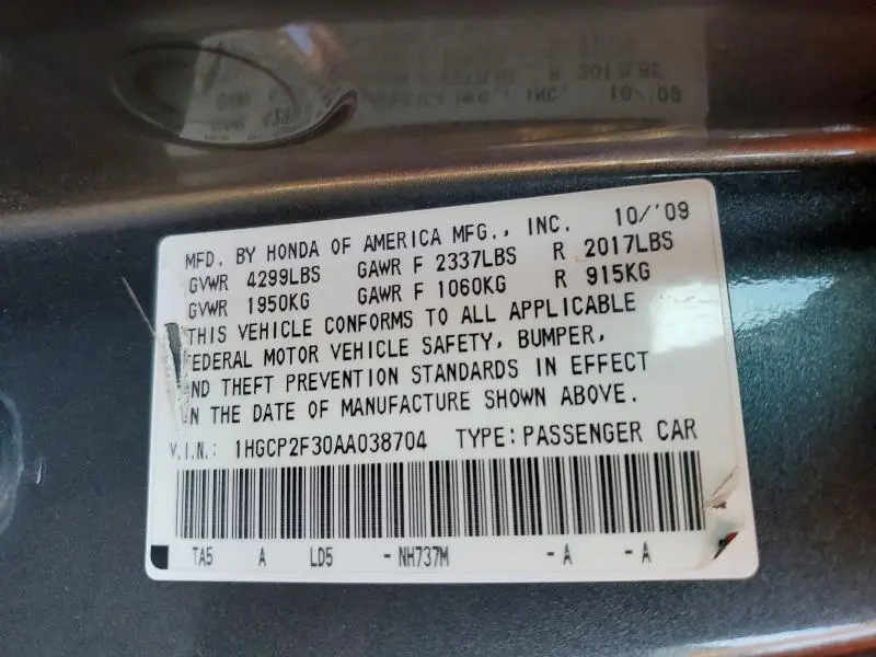 2010 HONDA ACCORD LX  