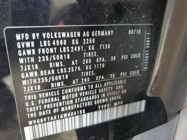 2016 VOLKSWAGEN TIGUAN S  