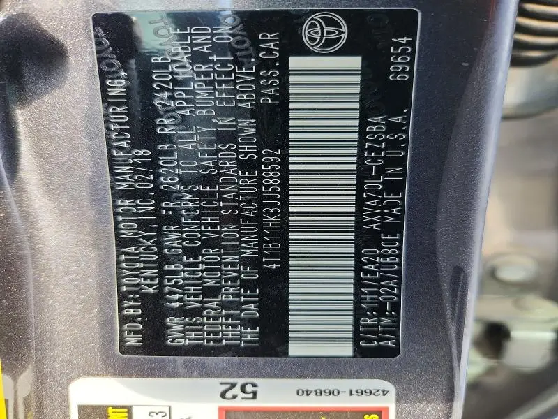 2018 TOYOTA CAMRY SE  