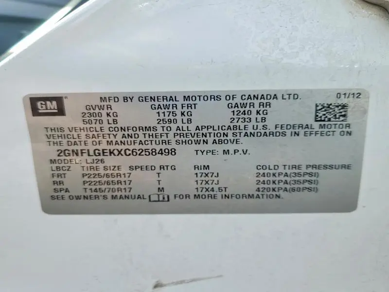 2012 CHEVROLET EQUINOX LTZ  