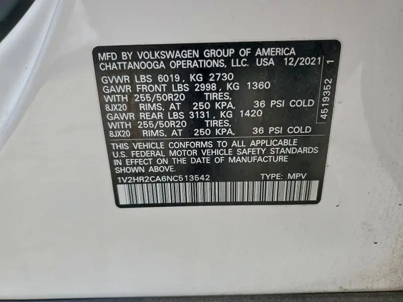 2022 VOLKSWAGEN ATLAS SE  