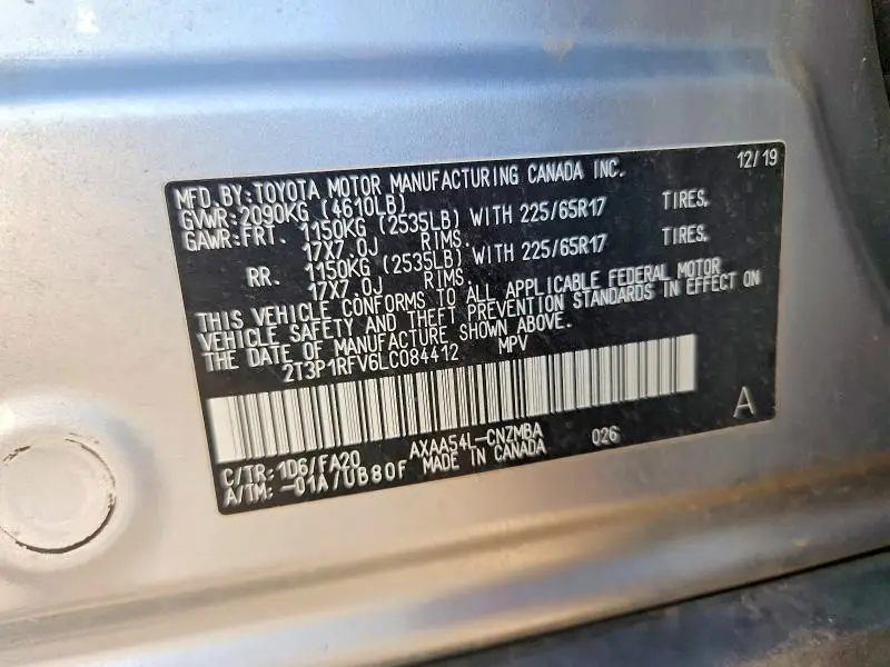 2020 TOYOTA RAV4 XLE  