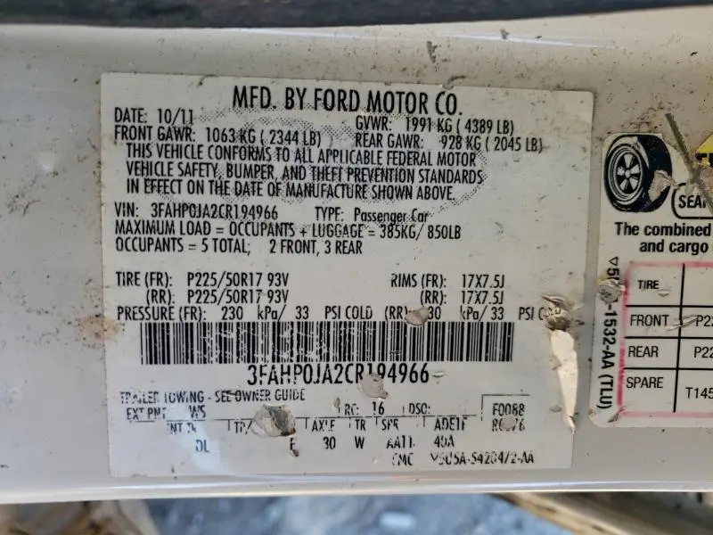 2012 FORD FUSION SEL  