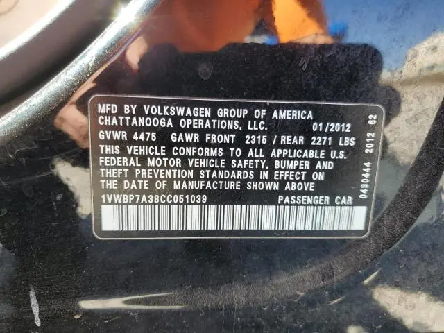 2012 VOLKSWAGEN PASSAT SE  