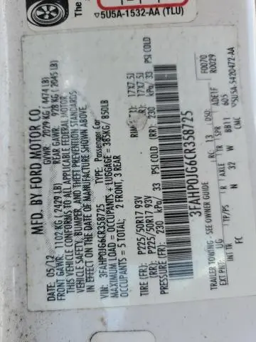 2012 FORD FUSION SEL  