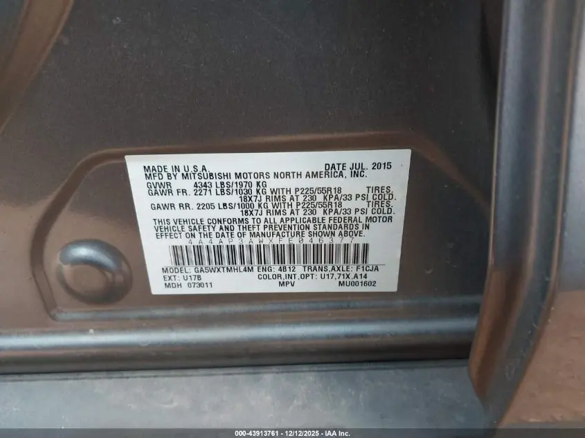 2015 MITSUBISHI OUTLANDER SPORT ES