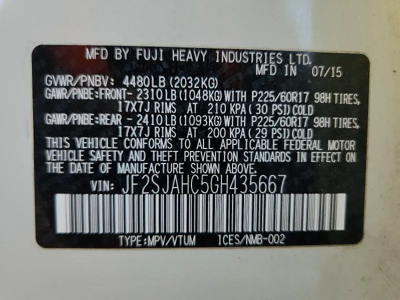 2016 SUBARU FORESTER 2.5I LIMITED  
