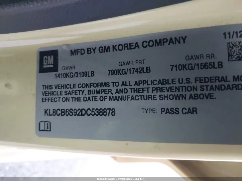 2013 CHEVROLET SPARK LS AUTO