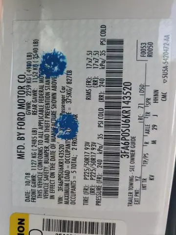 2019 FORD FUSION TITANIUM  