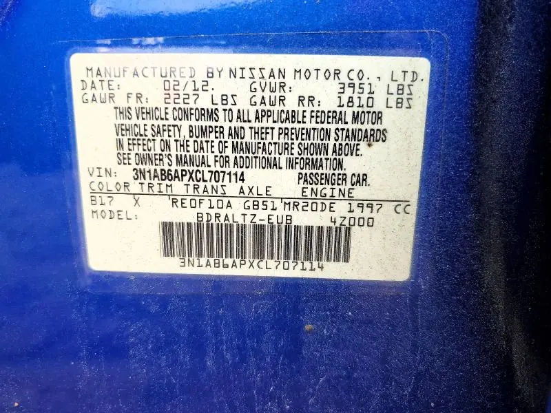 2012 NISSAN SENTRA 2.0  