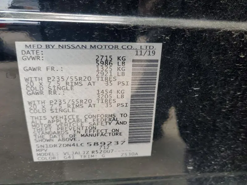 2020 NISSAN PATHFINDER PLATINUM  