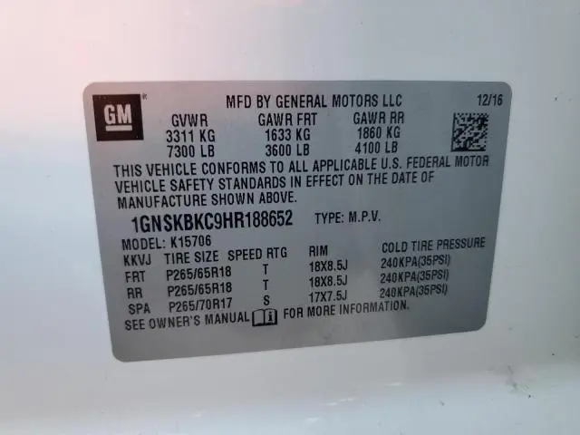 2017 CHEVROLET TAHOE K1500 LT  