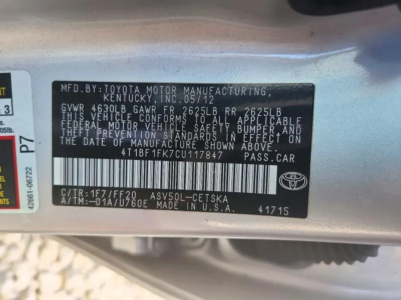 2012 TOYOTA CAMRY SE  