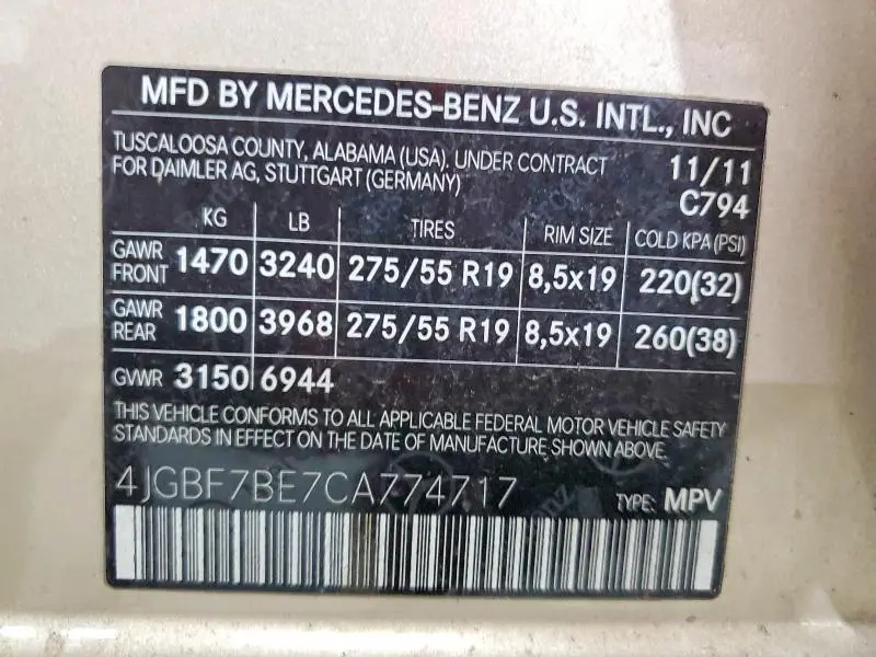 2012 MERCEDES-BENZ GL 450 4MATIC  