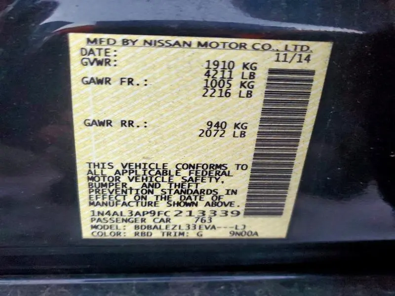 2015 NISSAN ALTIMA 2.5  