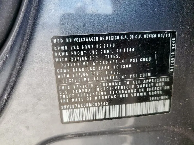 2019 VOLKSWAGEN TIGUAN SE  