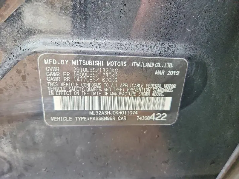 2019 MITSUBISHI MIRAGE ES  