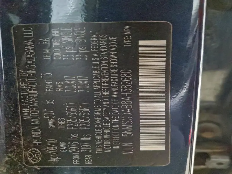 2010 HYUNDAI SANTA FE GLS  