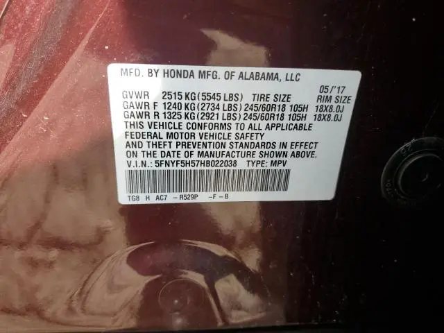 2017 HONDA PILOT EXL