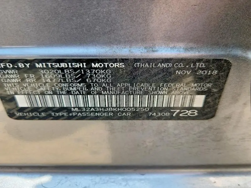 2019 MITSUBISHI MIRAGE ES  