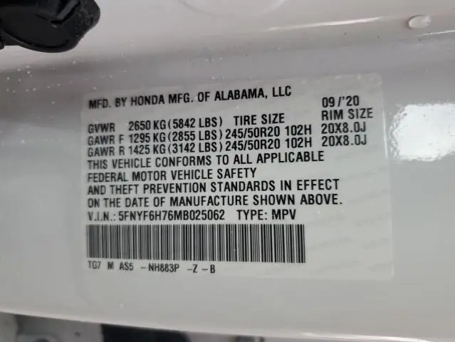 2021 HONDA PILOT BLACK  