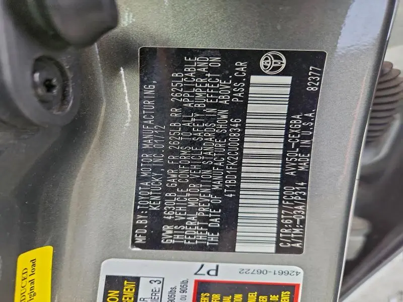 2012 TOYOTA CAMRY HYBRID  