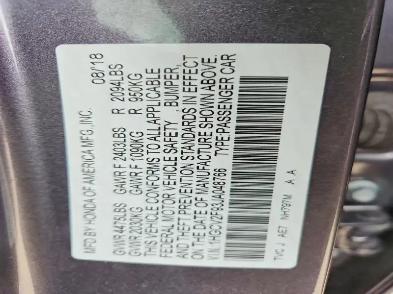 2018 HONDA ACCORD TOURING  