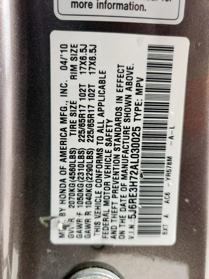 2010 HONDA CR-V EXL  