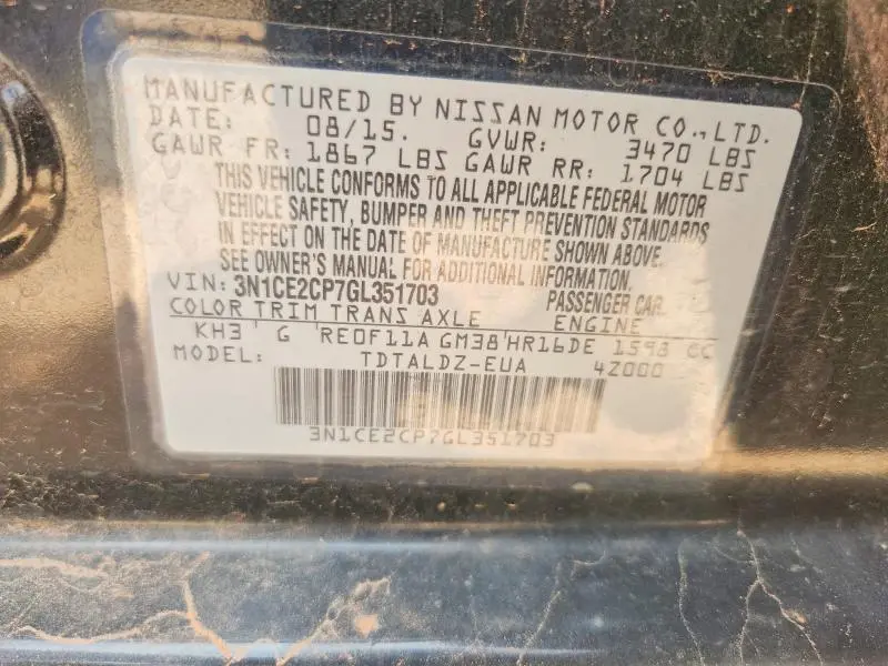 2016 NISSAN VERSA NOTE SV  
