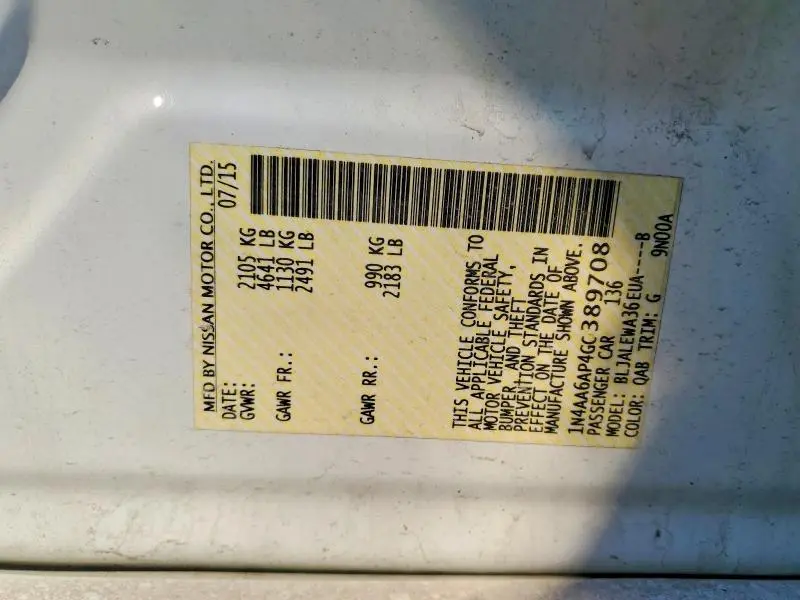 2016 NISSAN MAXIMA 3.5 SL  