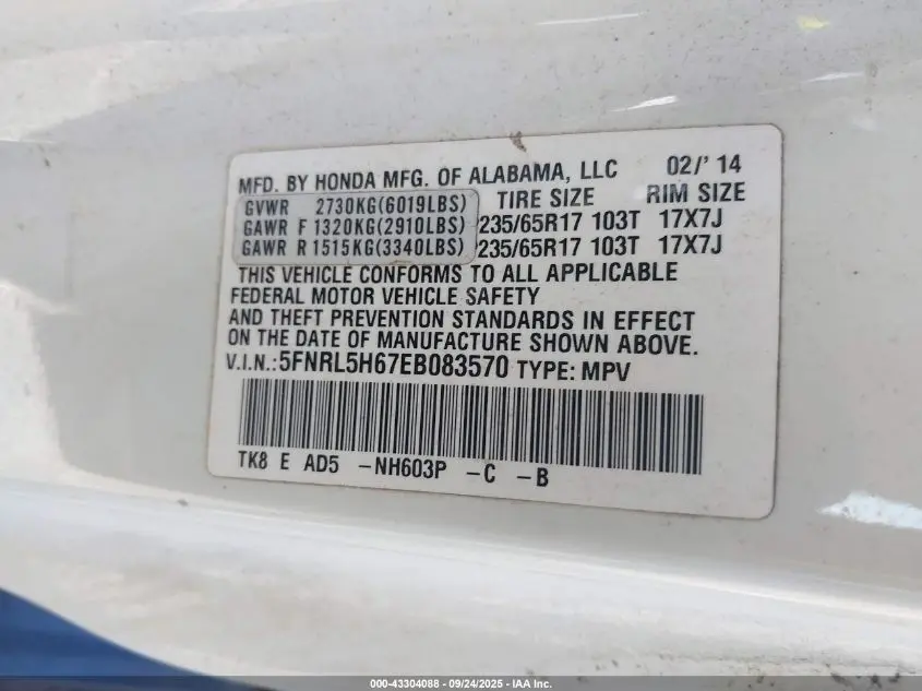 2014 HONDA ODYSSEY EX-L