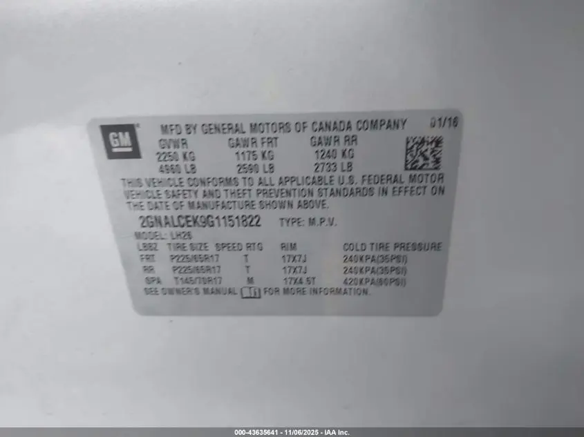 2016 CHEVROLET EQUINOX LT