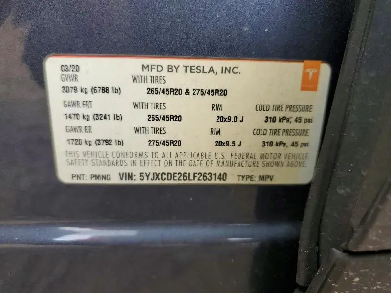 2020 TESLA MODEL X   