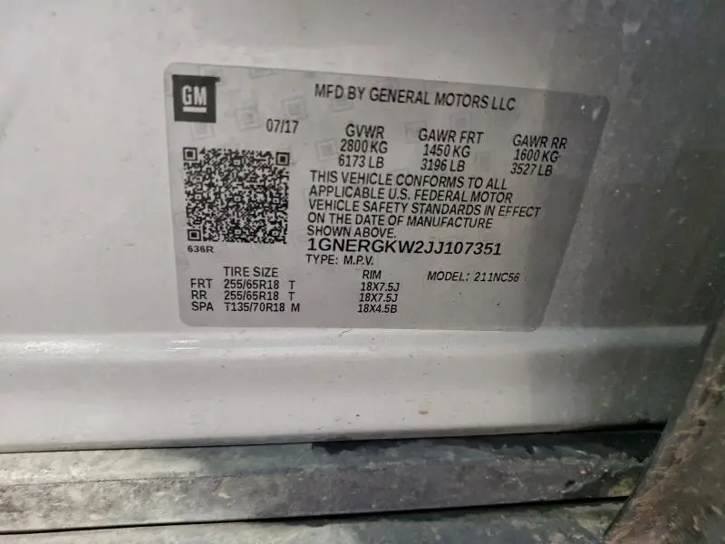 2018 CHEVROLET TRAVERSE LT  