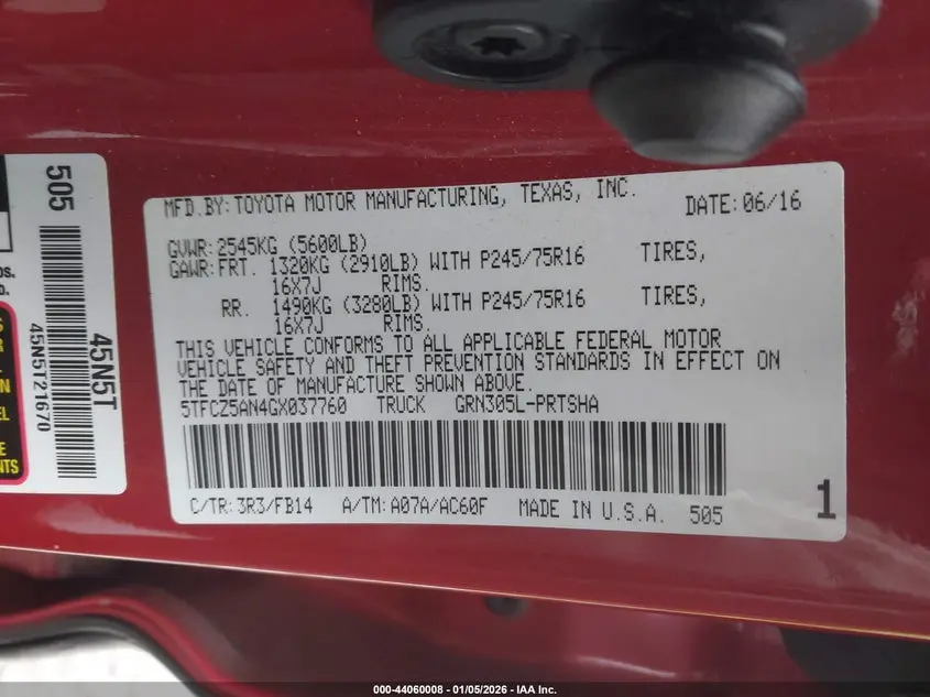 2016 TOYOTA TACOMA SR V6