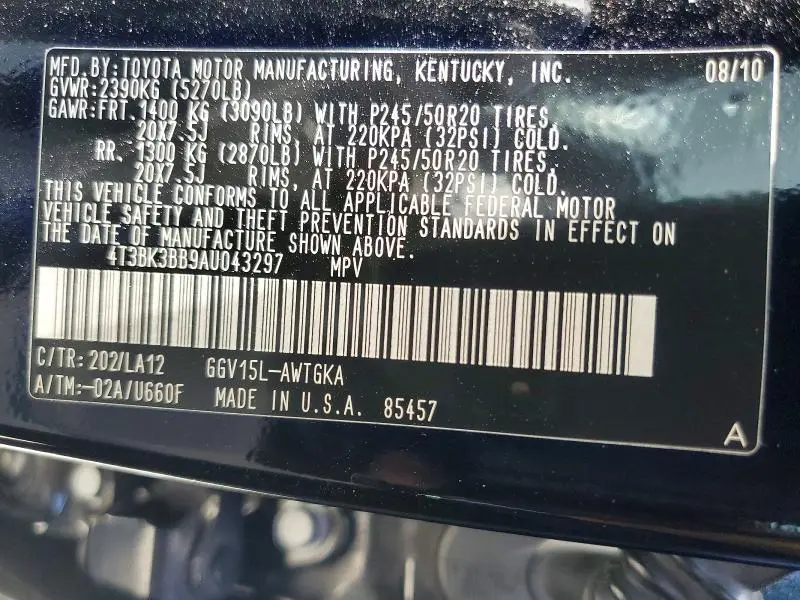 2010 TOYOTA VENZA AWD V6  