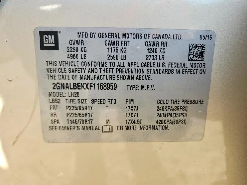 2015 CHEVROLET EQUINOX LT  