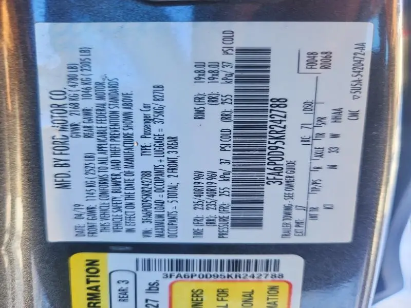 2019 FORD FUSION TITANIUM  