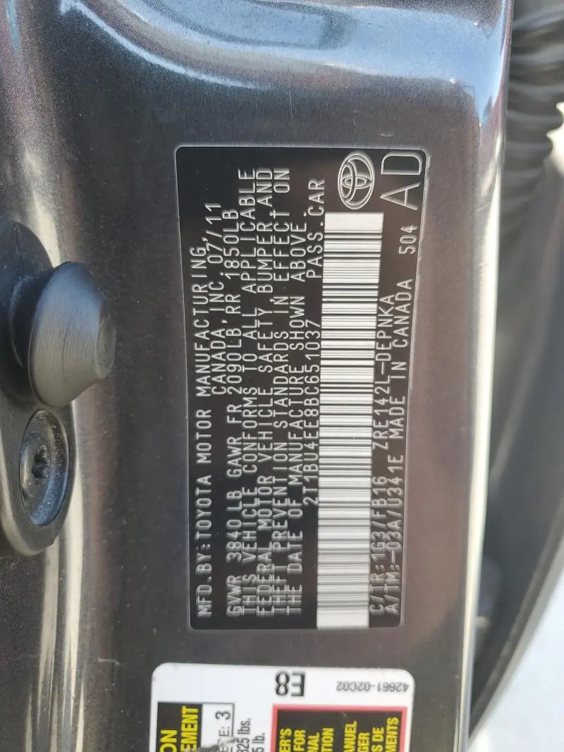 2011 TOYOTA COROLLA BASE  