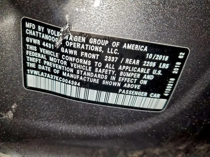 2019 VOLKSWAGEN PASSAT WOLFSBURG  